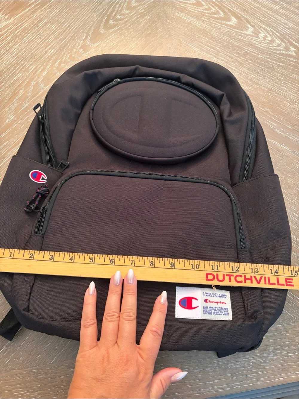 Champion Black Backpack with Front Pouch and Logo